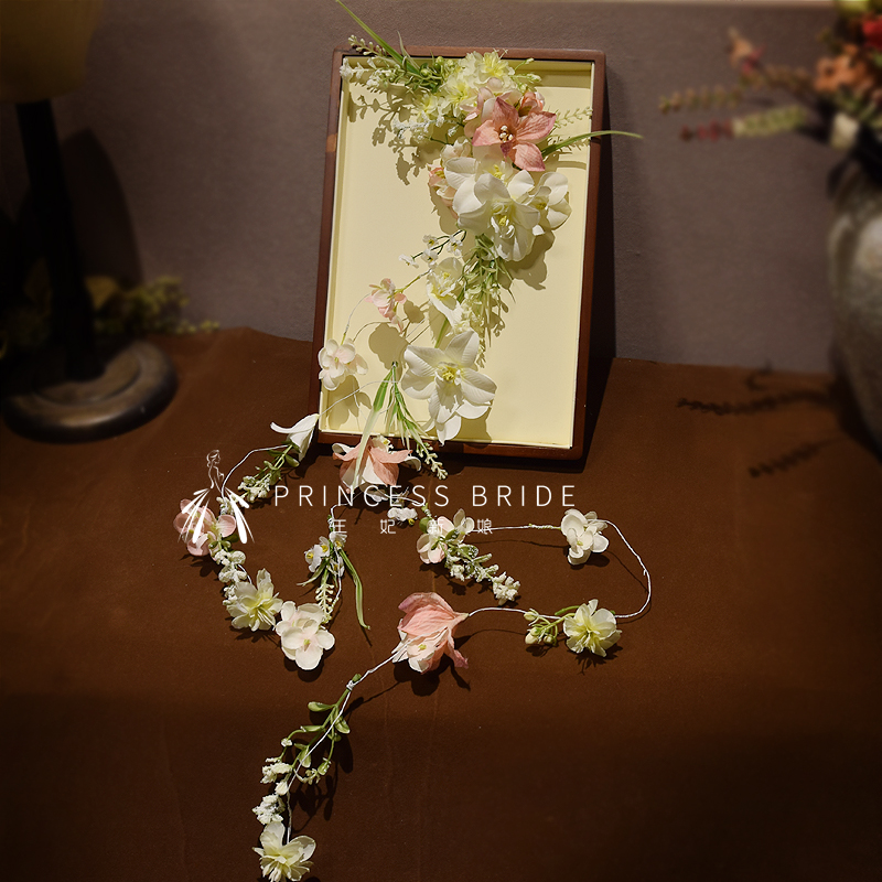 甜美仿真花朵边夹高级感拖尾头饰