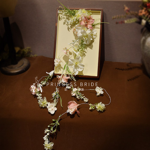 甜美仿真花朵边夹高级感拖尾头饰