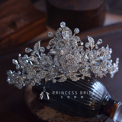 王妃高奢大气立体闪钻花朵新娘皇冠婚纱头饰双层组合头冠跟妆头饰