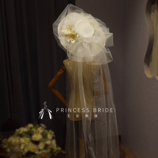 新品 花朵新娘大礼帽连纱外景走秀街拍结婚纱礼服影楼配饰 优雅法式