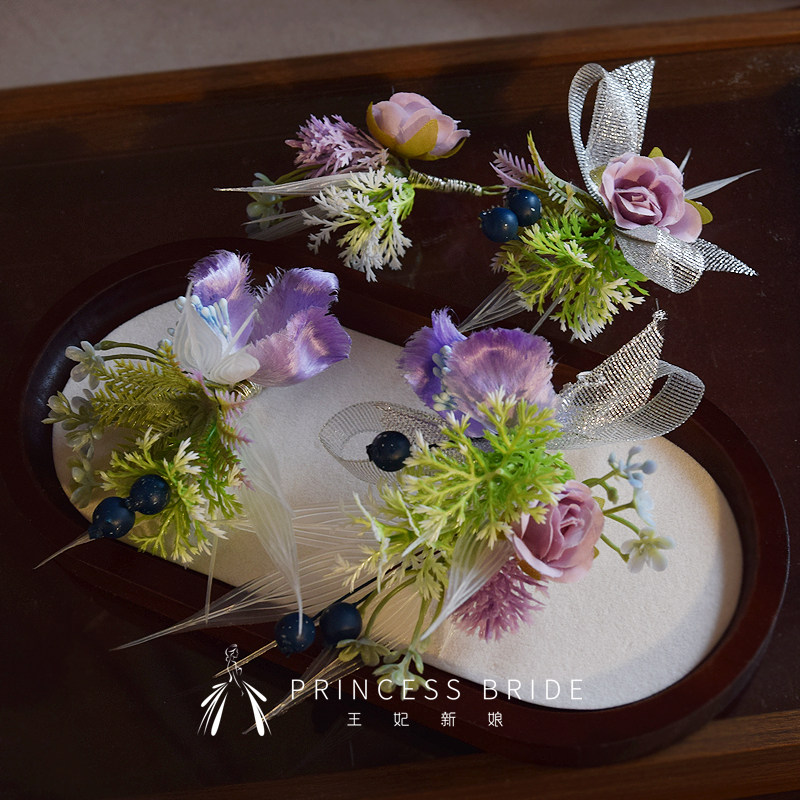 田园风紫色系布艺花朵发夹仿真花