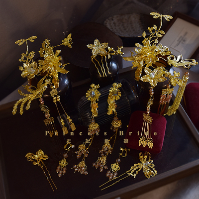 龙凤褂新娘头饰高级感金色发簪