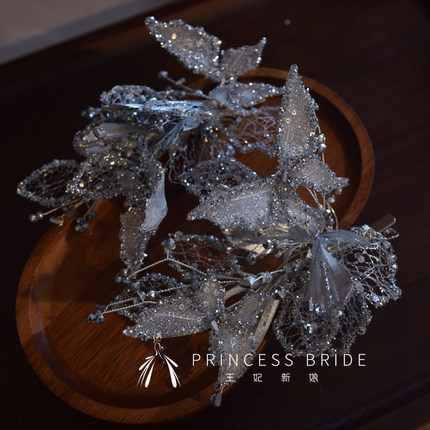 新品气质银灰色羽毛蕾丝网蝴蝶发夹精致发饰新娘盘发造型拍照头饰