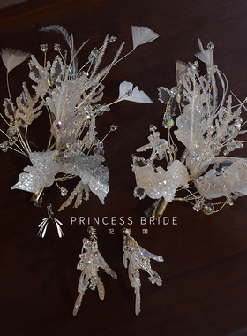 仙气水晶蝴蝶串珠羽毛侧边夹耳夹