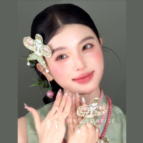 小众个性新中式新娘头饰刺绣纸鸢晨袍发饰晚礼服旗袍订婚拍照配饰