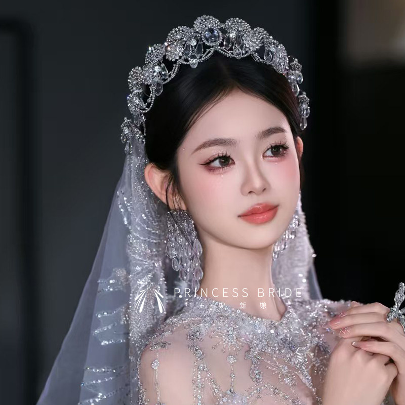 韩法式婚礼奢华水滴皇冠发饰新娘