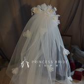 时尚 2026新品 韩式 纱花新娘头纱结婚拍照外景写真摄影样片影楼头饰