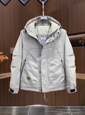 二棉外套男士冲锋衣连帽工装帅气青年百搭休闲棉服男款夹棉夹克男