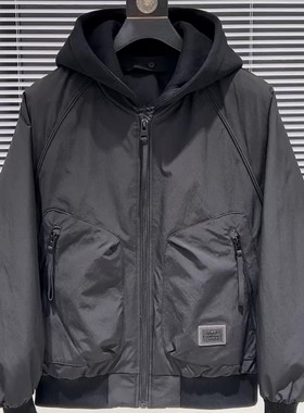 冬季新款可拆卸工装羽绒服男潮牌宽松百搭加厚白鸭绒外套夹克上衣