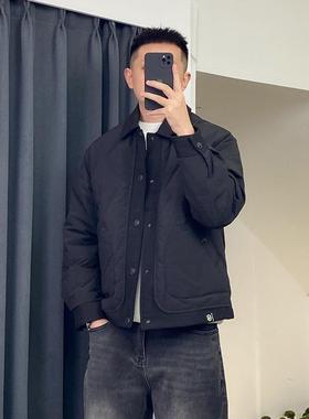 羽绒服男士假两件轻薄短款外套秋冬潮流宽松休闲鸭绒保暖衬衫外套