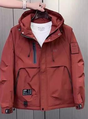 二棉外套男士冲锋衣连帽棉服男款冬季防寒保暖痞帅工装夹克男夹棉