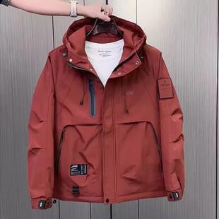 二棉外套男士冲锋衣连帽棉服男款冬季防寒保暖痞帅工装夹克男夹棉