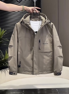 二棉外套男士冲锋衣连帽棉服男款冬季防寒保暖痞帅工装夹克男夹棉