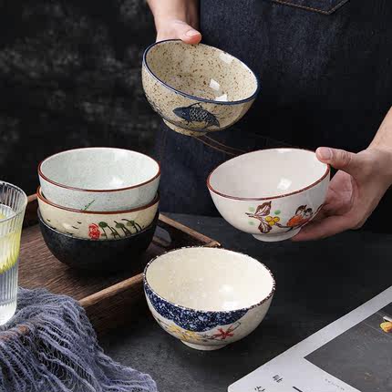 日式陶瓷家用釉下彩米饭碗餐具套装创意吃饭碗碗碟汤碗麦片碗瓷碗