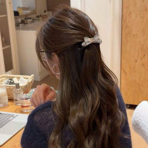 韩女氛围◆复古bbr格纹早春新款金标头饰蝴蝶结香蕉夹发夹刘海夹