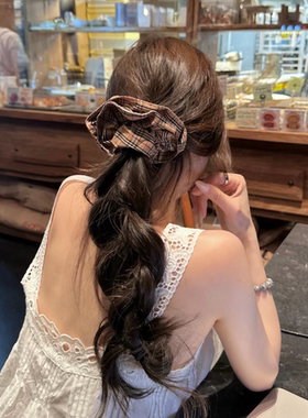 BBR老钱风大肠发圈英伦格纹复古头绳学院丸子头发饰低马尾橡皮筋