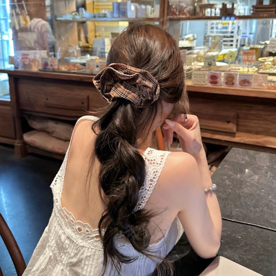 BBR老钱风大肠发圈英伦格纹复古头绳学院丸子头发饰低马尾橡皮筋