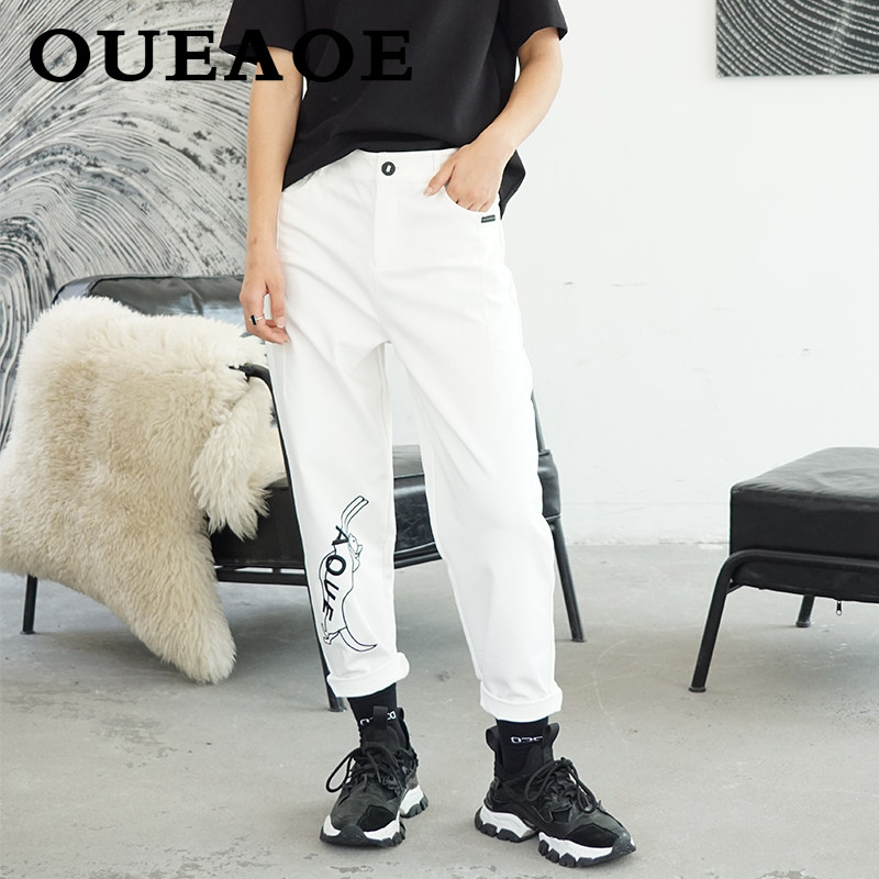 欧e专柜正品女装2022秋装新款时尚百搭长裤个性刺绣显瘦休闲裤潮