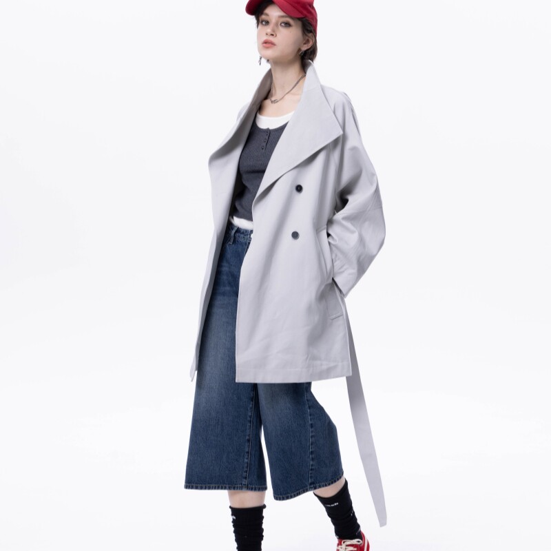 欧E专柜正品女装2026秋装新款时尚翻领长款A版廓形风衣外套女