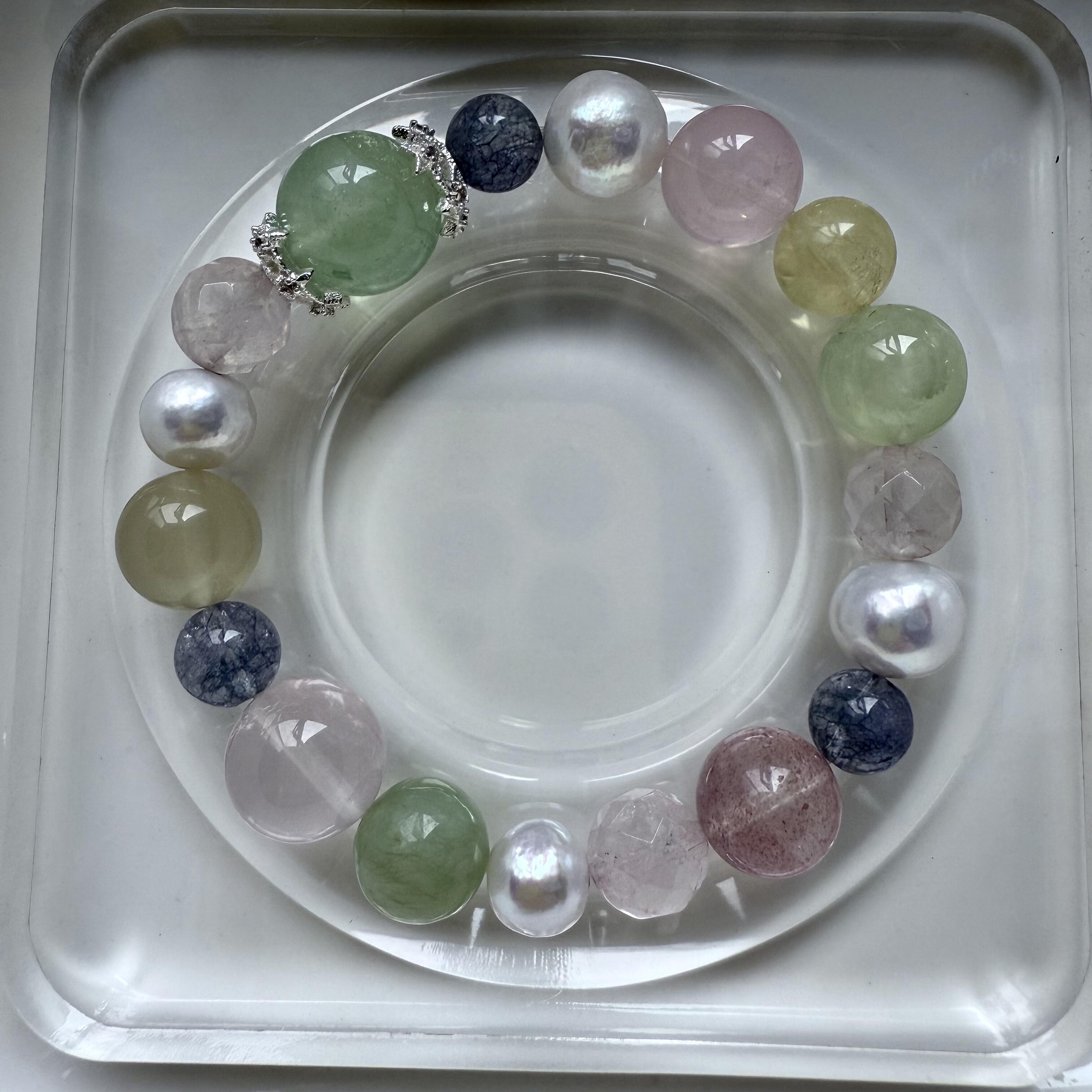 【清货不褪】设计款大小珠混彩多宝水晶手串粉紫白阿塞切面异形
