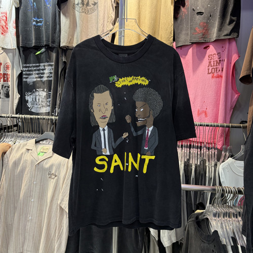 2026夏季美式潮牌SAINT复古卡通印花男士宽松oversize嘻哈短袖T恤