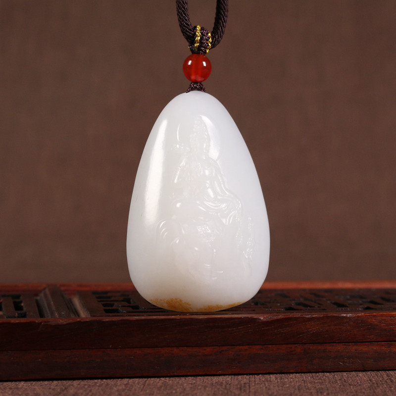 新疆和田籽料红沁皮观音牌子普贤菩萨挂件男女吊坠一级白度细腻油