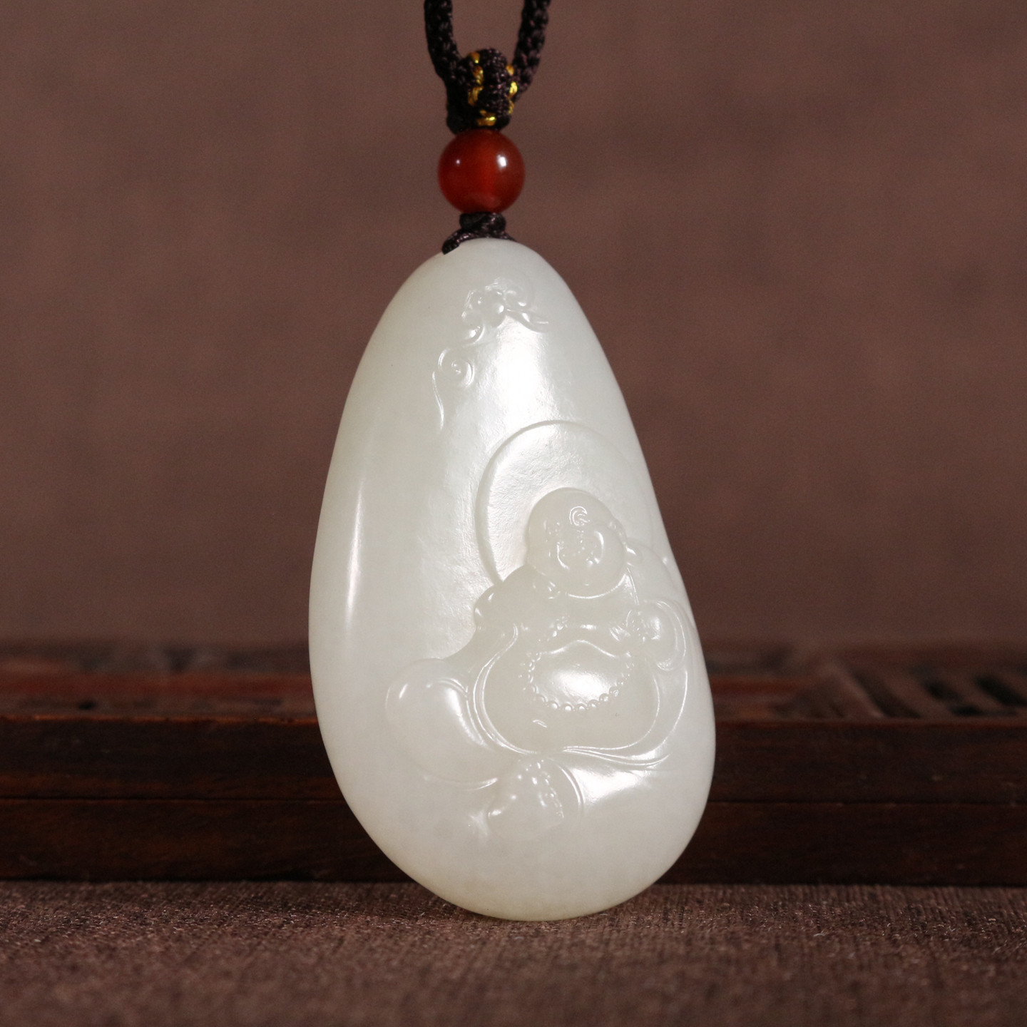 新疆和田白玉籽料弥勒佛吊坠 笑佛公挂件满皮暖白色天然玉石女款