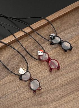 可爱卡通kt猫咪眼镜吊坠项链女