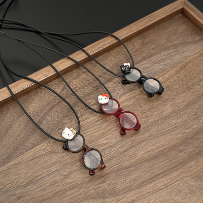 可爱卡通kt猫咪眼镜吊坠项链女