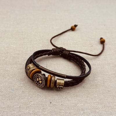 复古民族风牛皮幸运草手链男女生