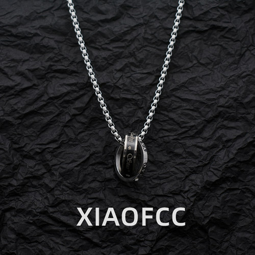 钛钢不掉色双圆环吊坠项链男女