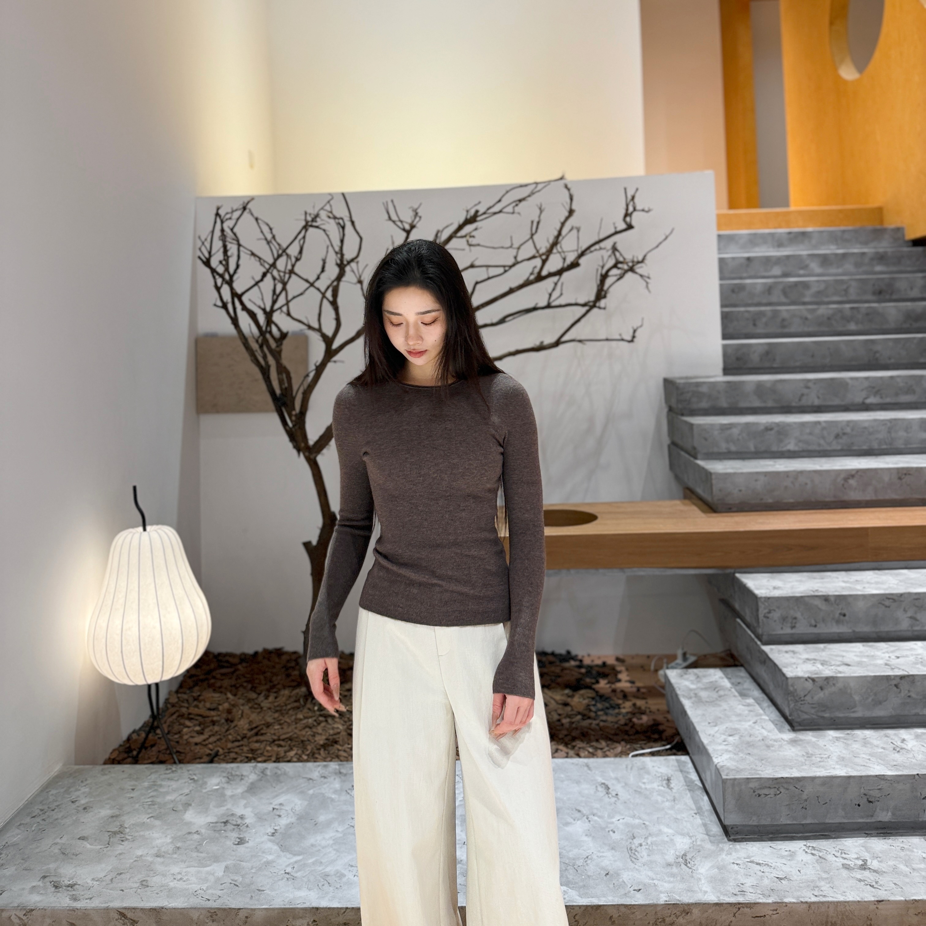 新知内搭丨柔软羊毛羊绒无缝一线成衣圆领卷边打底衫-MY6276