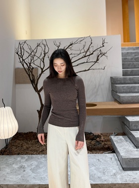 新知内搭丨柔软羊毛羊绒无缝一线成衣圆领卷边打底衫-MY6276