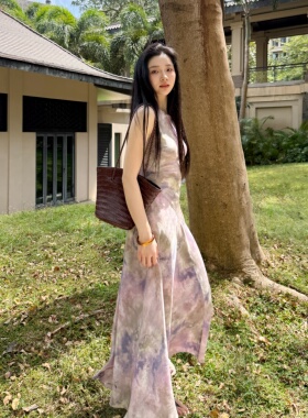 薄雾云野丨100桑蚕丝丨45°斜裁丨16姆米双绉度假风连衣裙-MY6772
