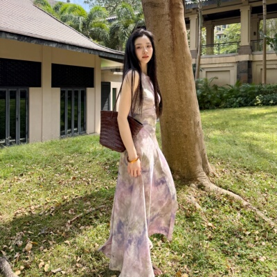 薄雾云野丨100桑蚕丝丨45°斜裁丨16姆米双绉度假风连衣裙-MY6772