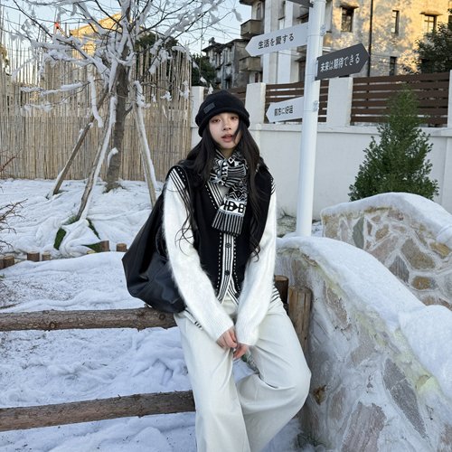 夜幕间奏丨100山羊绒丨费尔岛复古设计感撞色针织马甲背心-MY6431