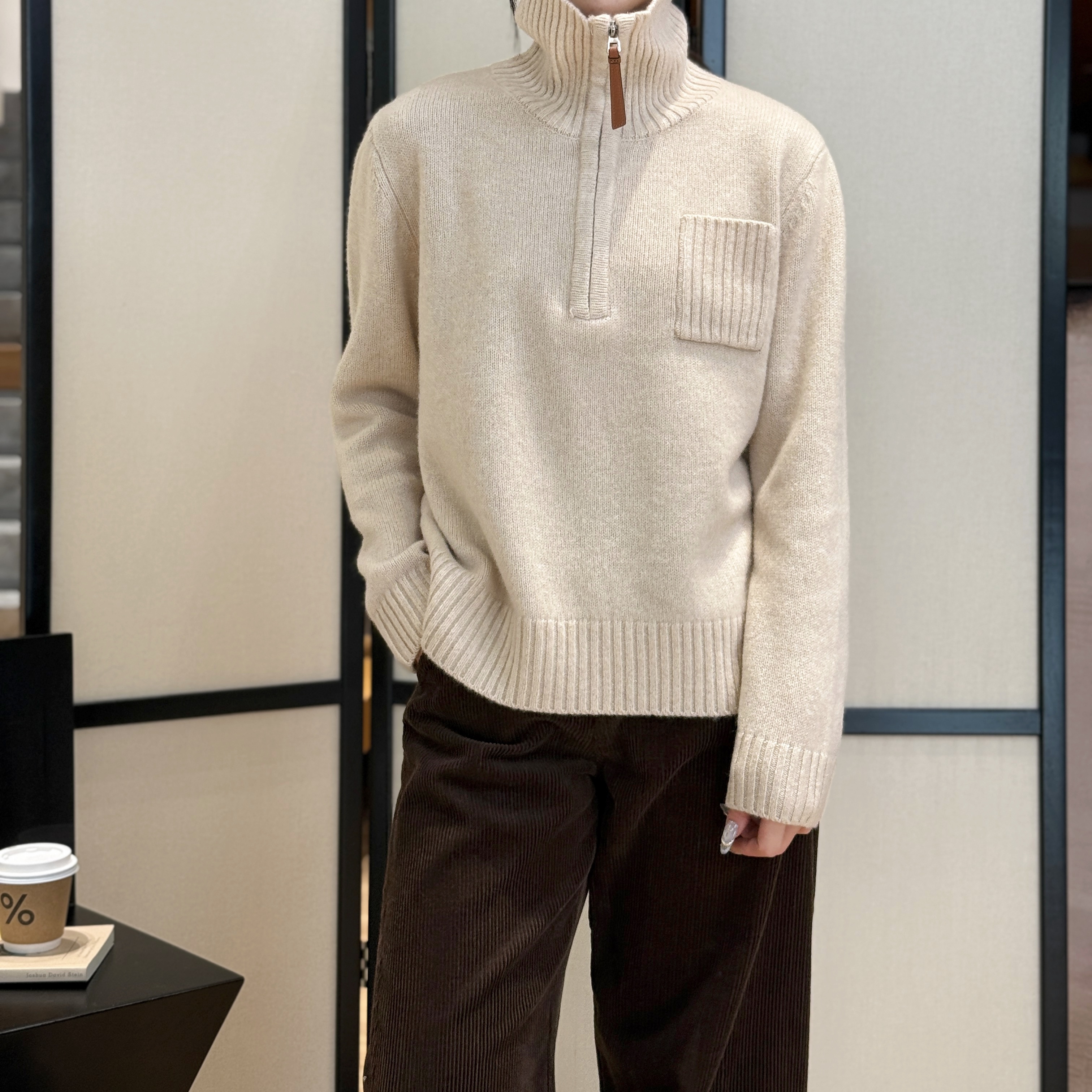 星期八丨100山羊绒丨LP半高领拉链高级极简松弛厚款羊绒衫-MY6467