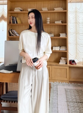 云光如水丨33姆米真丝素绉缎丨蝙蝠袖宽松小衫桑蚕丝T恤-MY6786