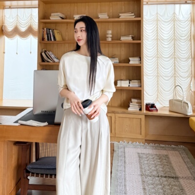 云光如水丨33姆米真丝素绉缎丨蝙蝠袖宽松小衫桑蚕丝T恤-MY6786