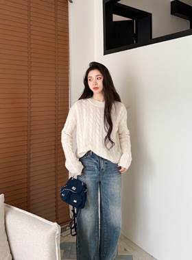 昨日晴空丨100山羊绒丨RL风全身绞花假两件圆领针织羊绒衫-MY6402