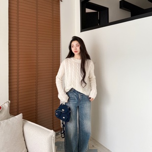 昨日晴空丨100山羊绒丨RL风全身绞花假两件圆领针织羊绒衫-MY6402