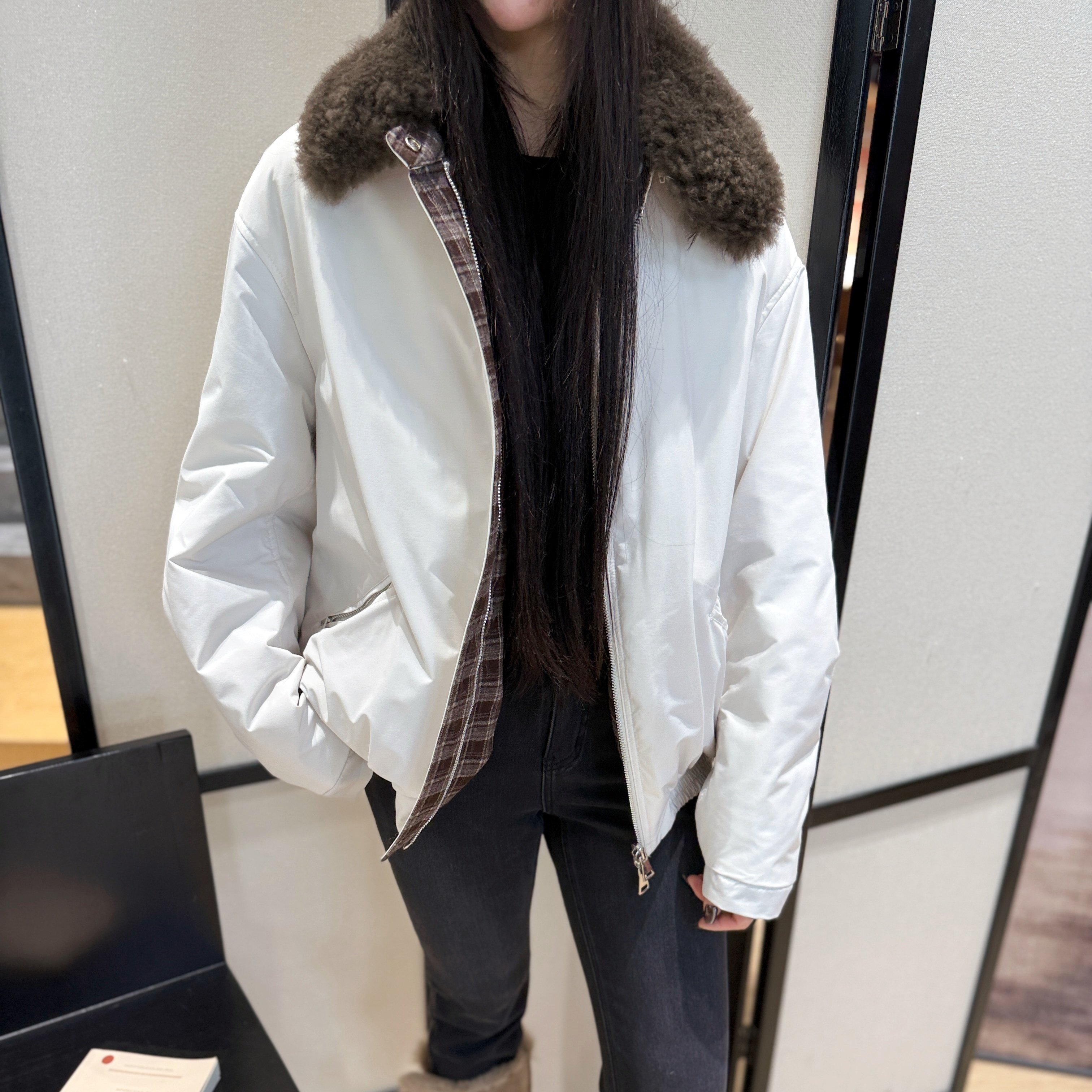 白屿丨90鹅绒飞行夹克丨两面穿羊毛皮领羽绒保暖防寒外套-MY6497,女装/女士精品,羽绒服,淘宝优惠券,粉丝福利购,淘宝优惠卷