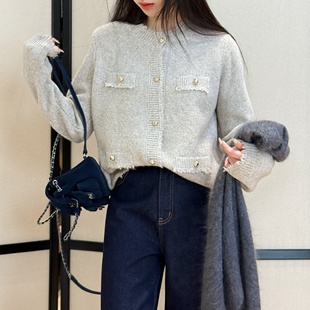 AB面 针织开衫 100绵羊毛 箱形廓版 MY6462 精致小香风厚款 优雅