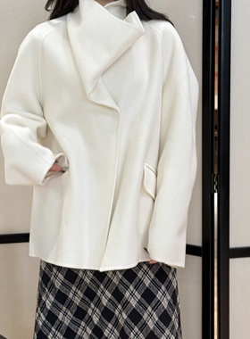 地下铁丨羊毛·羊绒丨H廓形宽松自由领中长款双面毛呢大衣-MY6507