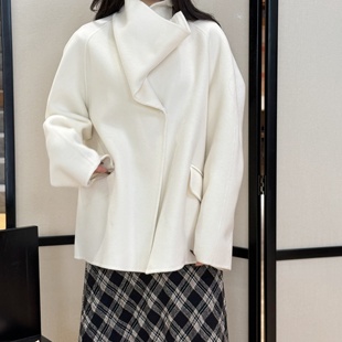 地下铁丨羊毛·羊绒丨H廓形宽松自由领中长款双面毛呢大衣-MY6507