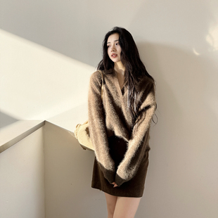 斯人若彩虹丨100山羊绒衬衣拉毛慵懒柔软POLO领羊绒衫-MY6297