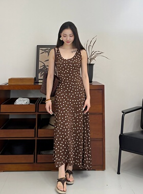 有欧气丨100桑蚕丝丨45°斜裁丨真丝双绉波点大裙摆连衣裙-MY6096