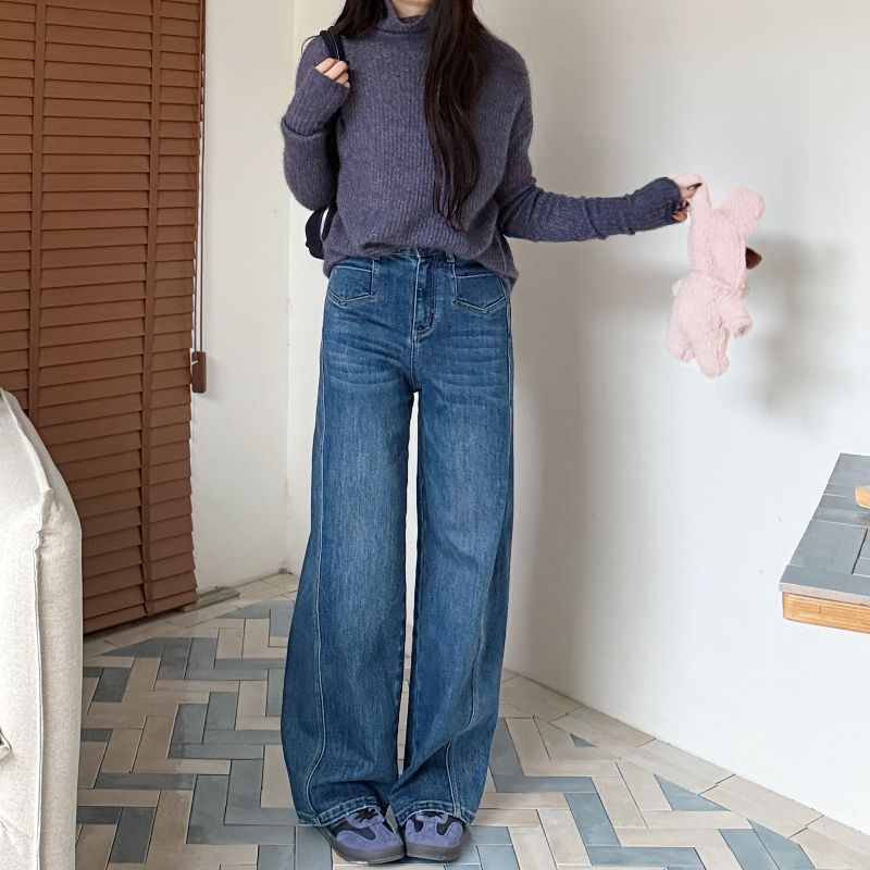 蓝调布鲁斯丨砂洗牛仔丨复古显瘦中高腰微弹牛仔裤-MY6287