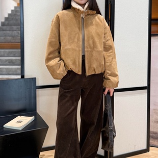 沙丘丨反绒山羊皮鹅绒服丨短款毛领羊皮羽绒保暖防寒外套-MY6487