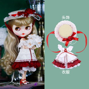 ICY 蓬蓬裙19关节ob24娃衣 DBS小布娃娃复古宫廷洛丽塔红白套装